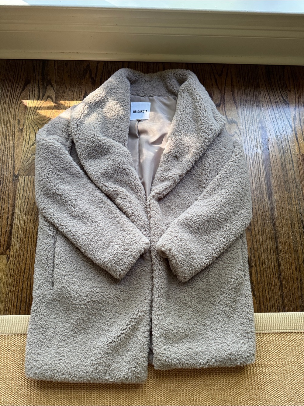 BB Dakota Taupe Teddy Coat with Shawl Collar